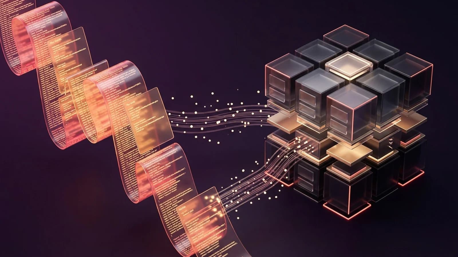 Technical 3D comparison illustration contrasting raw M3U code streams with organized Xtream Codes API database architecture